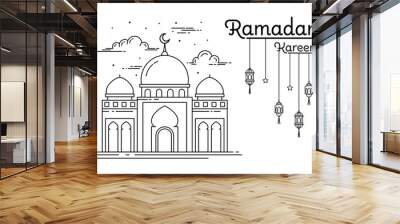 mosque illustration monoline style vector design ramadan concept with lantern decoration Wall mural