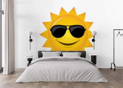 sun smile vector icon, character design yellow color isolated white background Wall mural