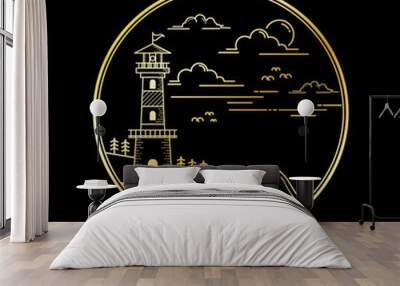 Vector design of lighthouse golden color Wall mural