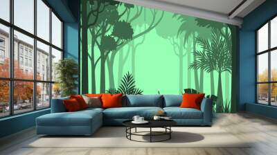 vector illustration of nature, silhouette design of natural scenery of trees and grasses in a tropical forest Wall mural