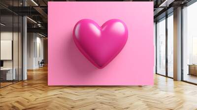 3d red heart on pink background. heart icon, like and love Wall mural