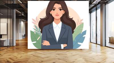 Beautiful business woman flat cartoon vector Wall mural