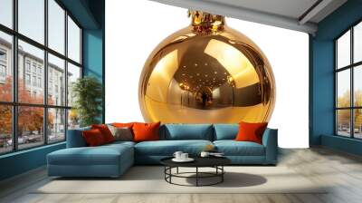 Gold Christmas ball isolated on transparent background  Wall mural