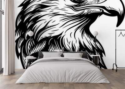 Eagle head woodcut drawing vector illsutation Wall mural