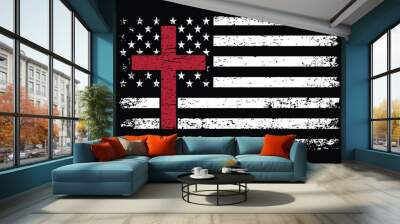 American Flag With Cross Design Wall mural