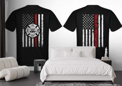 American Wildlife Firefighter. Fire Department With USA Flag T Shirt Design Wall mural