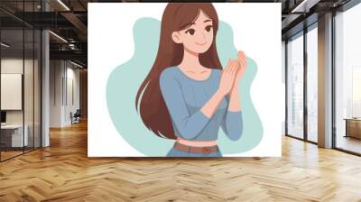 young woman clapping flat cartoon vector illustration Wall mural