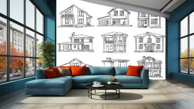 vector sketch of wooden house Wall mural