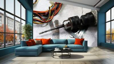 Hammer drill with spare drills, tool for repair and construction Wall mural