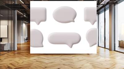 3D glossy empty white speech bubbles various shapes vector set, render circle, rectangle message text bubble volume form Wall mural