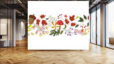 autumn horizontal banner with fall colorful plants and leaves isolated on white background - natural Wall mural