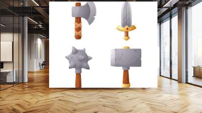 Axe, sword, mace and hammer for game design. Wall mural