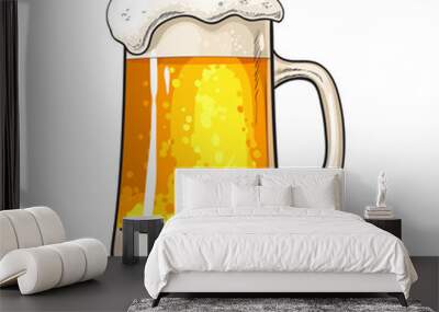 Big mug of cold beer with foam and bubbles, sketch style vector illustration isolated on white background. Hand drawn frosty mug of ice cold golden beer, lager, ale, Oktoberfest symbol Wall mural