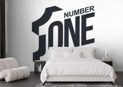 Black and white number one diagonal logo template, vector illustrations isolated on white background. Graphic logo with diagonal logo with three dimensional number one Wall mural