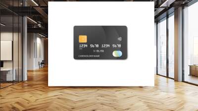 Black plastic credit or debit card mockup with fake number and cardholder name Wall mural