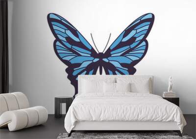 Blue exotic butterfly with patterned wings flat vector illustration isolated. Wall mural