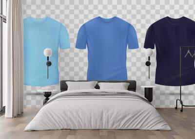 Blue t-shirt mockup set in light, bright and dark color tones Wall mural