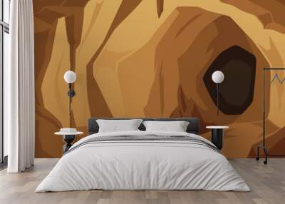 Buffy stone cave with dark brown entrance to tunnel flat style, vector illustration Wall mural