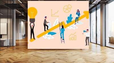 Business coaching concept with people on rising arrow, flat vector illustration. Wall mural