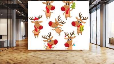 cute and funny christmas reindeers, cartoon vector illustration isolated on white background. rudolf Wall mural