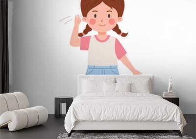 Girl shows hello deaf sign language international symbol, vector gesture for deafness children social conversation Wall mural