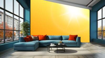 Golden yellow summer sky with bright white sun with realistic hot glow Wall mural