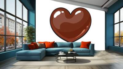 Heart shaped dark chocolate candy, sketch style vector illustration isolated on white background. Candy, bonbon, praline covered with milk or dark chocolate, appetizing shiny hand drawn dessert Wall mural