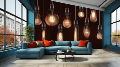 Light bulbs set of vector 3d realistic illustrations isolated on background. Wall mural