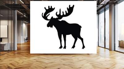 Moose black silhouette, flat vector illustration isolated on white background. Wall mural