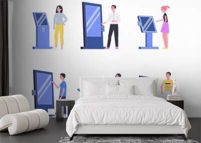 People using digital sensor self service panel-set of vector isolated illustrations Wall mural