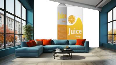 Realistic orange juice box mockup with colorful branding isolated on white background Wall mural