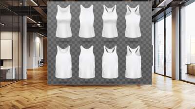 Realistic white women's tank top mockup set from front and back view Wall mural