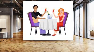 Romantic couple dating and dining together flat vector illustrat Wall mural