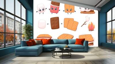 Scheme of smore sweet dessert preparing, cartoon vector illustration isolated. Wall mural