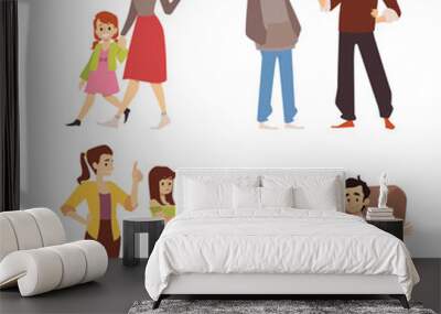 Set characters of parents and children talking each other in different situations Wall mural