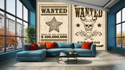 Set of vintage western cowboy style Wanted posters sketch vector illustration. Wall mural