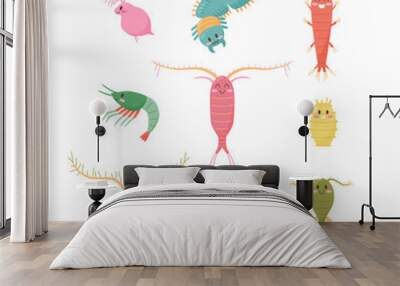 Small crustaceans zooplankton cute funny characters set, flat vector isolated. Wall mural