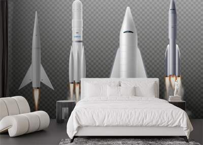 Spaceships and rockets, shuttles set, realistic vector illustration isolated. Wall mural