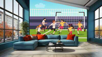 Stadium with women football or soccer teams, flat vector illustration. Wall mural