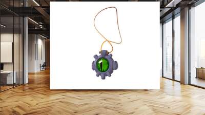 Stone amulet with green eye gemstone talisman on rope, cartoon vector necklace with magic crystal, fantasy game award Wall mural