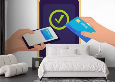 Transport card cashless wireless NFC payment flat vector illustr Wall mural