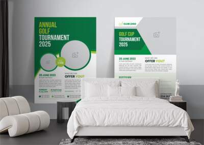 Golf tournament flyer template with sports event poster and annual brochure cover design Wall mural