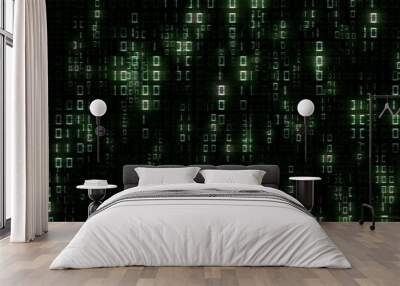 Abstract futuristic background of binary code in green color with random directional blur of single digits. Digital systems technology theme - cyber internet or network concept - 3D illustration Wall mural