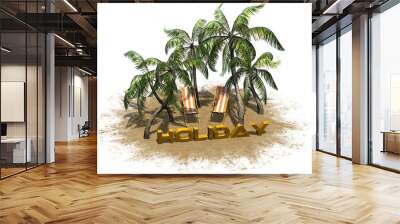 Holiday lettering with palm trees - separated on white background Wall mural