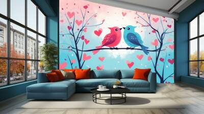  i love you valentine's day card with birds. two birds sitting on the branch of tree with the words love you everyday Wall mural