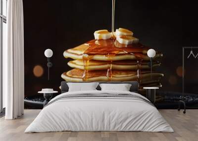 pancakes with honey on a dark background Wall mural