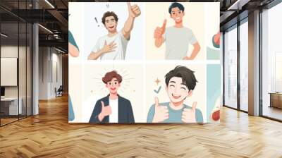  vector set of guys expressing their thumbs up with a flat design style, white background, and simple minimalist design Wall mural