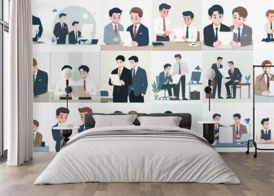 vector set of 2 business people having a discussion in flat design style Wall mural