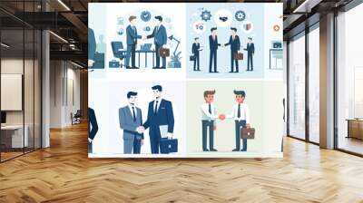 vector set of business people shaking hands in flat design style Wall mural