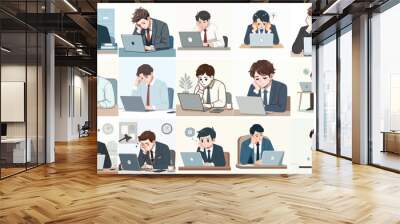 vector set of business people sleeping in front of a laptop in flat design style Wall mural